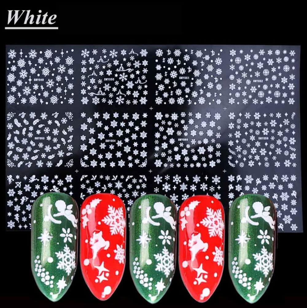 24 Sheets Snowflakes Nail Art Stickers Decals Christmas Nail Decals 3D Snowflake Self-Adhesive Nail Designs White and Sliver Winter Nail Art Supplies Beauty & Personal Care RYAOLFLY