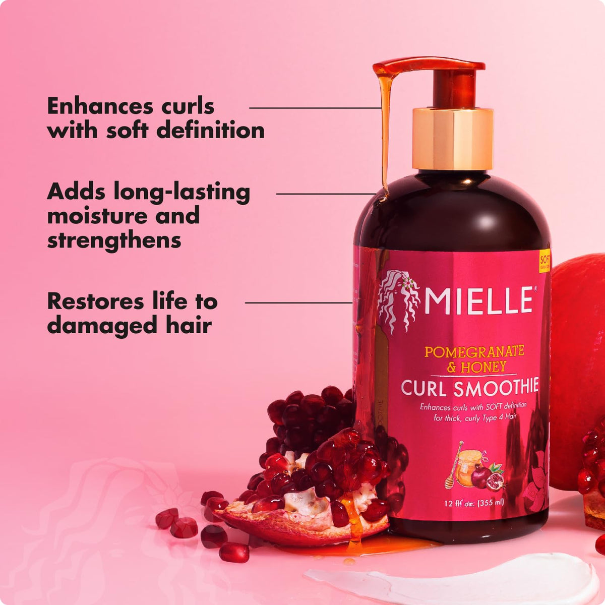 Mielle Organics Pomegranate & Honey Curl Enhancing Smoothie - Moisturizing Curly Hair Cream for Type 4 Curly & Coily Hair - Softens, Strengthens &