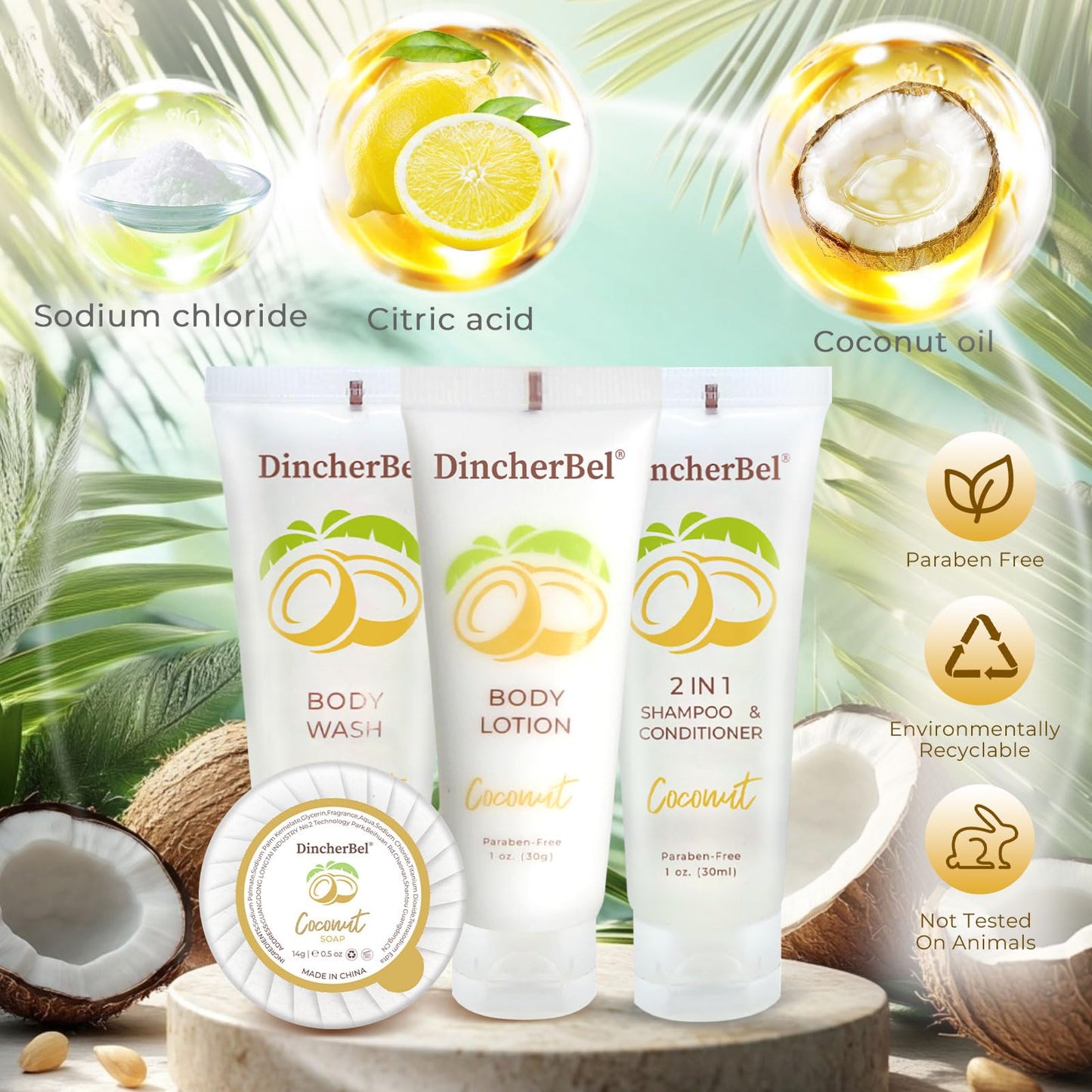 Hotel Amenities 200-Piece Travel Kit: Soap, Shampoo & Conditioner 2 in 1, Body Wash and Body Lotion Bulk Mini Kits for Toiletry Bags - Trial Size Bars Beauty & Personal Care DincherBel
