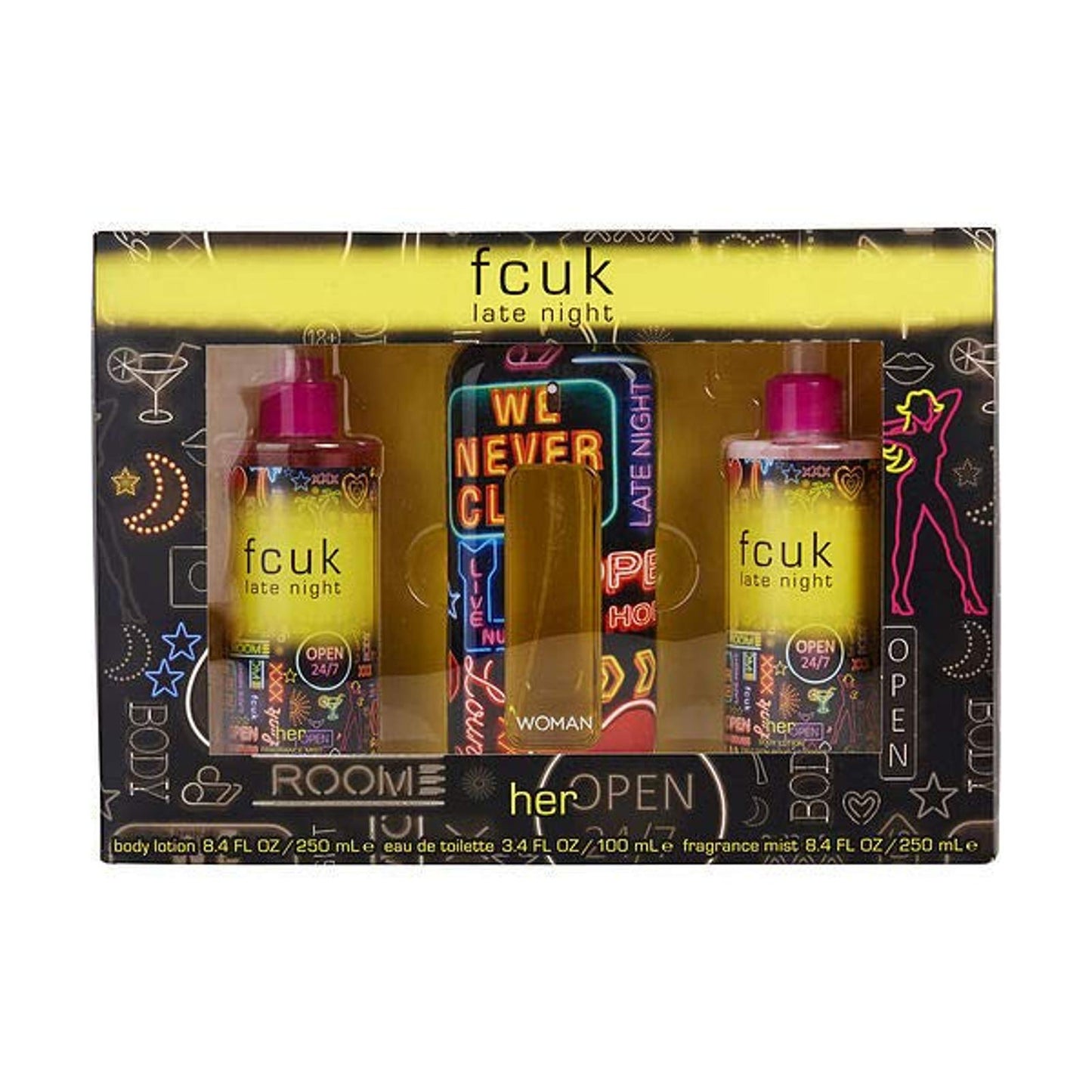 FCUK LATE NIGHT By French Connection For Women Edt Spray 3.4 Oz & Body Lotion 8.4 Oz & Fragrance Mist 8.4 Oz Beauty & Personal Care FCUK