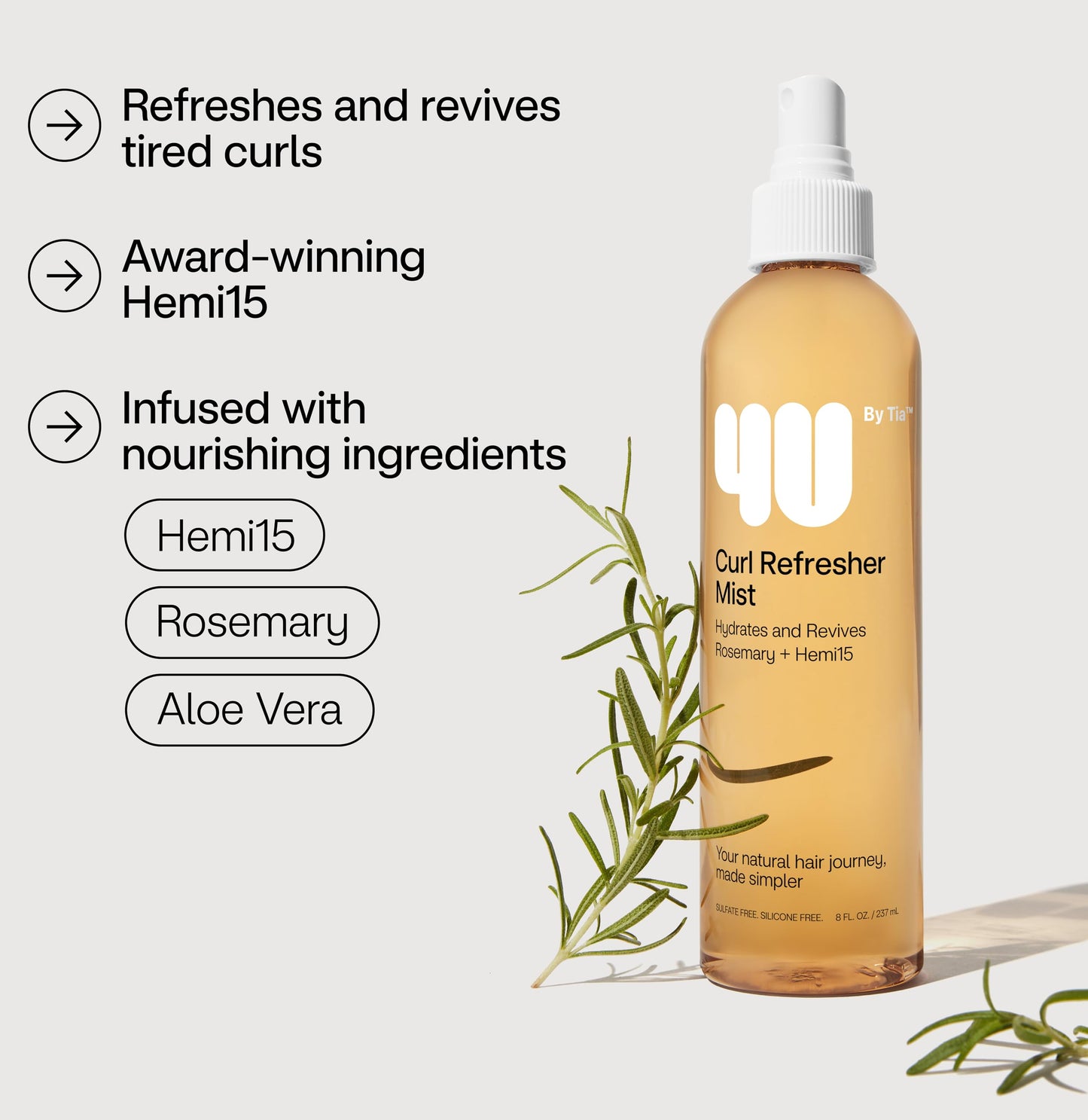 4U by Tia Curl Refresher Mist for Curly, Kinky, Coily 3A-4C Hair - Rosemary and Hemi 15, 8 fl oz Beauty & Personal Care 4U by Tia