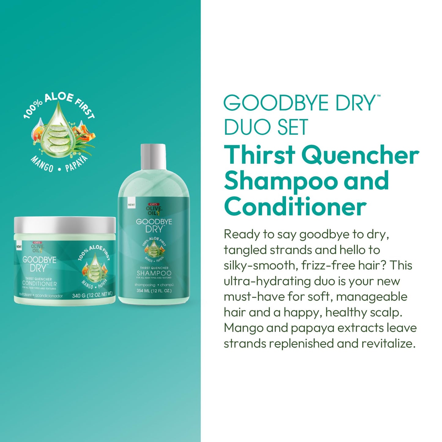 ORS Olive Oil Goodbye Dry Thirst Quencher Shampoo & Conditioner with Aloe, Mango & Papaya for Moisturizes & Restores 12 Ounces (2 Piece Set) Beauty & Personal Care ORS
