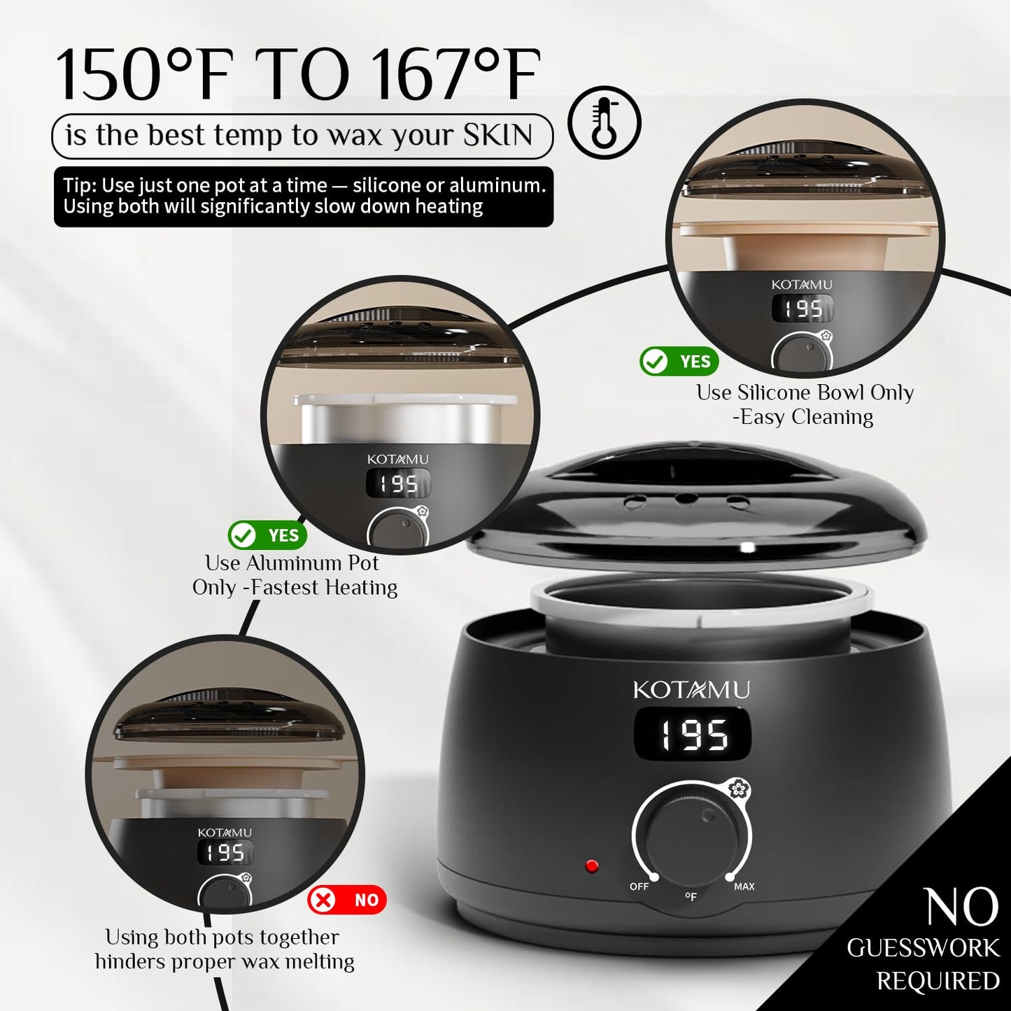 KOTAMU Waxing Kit for Women & Men, Black Digital Wax Pot Warmer Kit Beauty and Personal Care KOTAMU