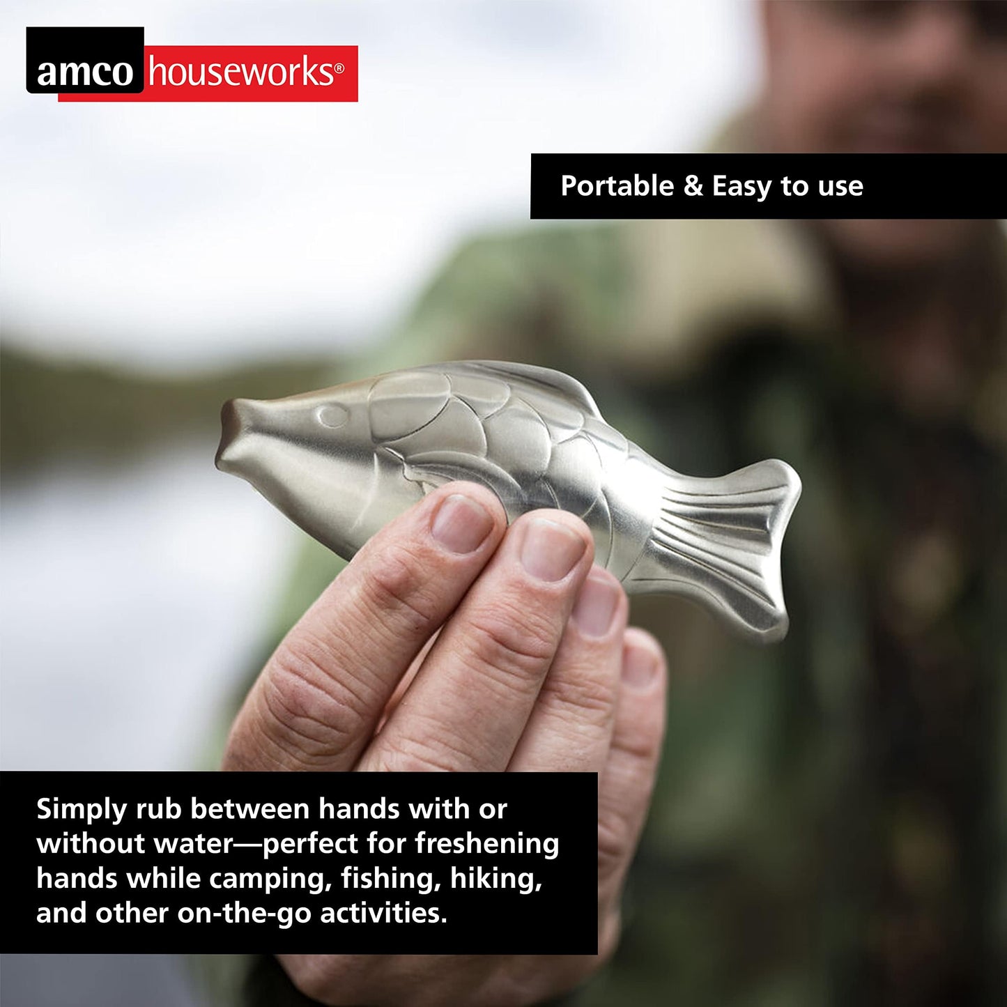 Amco Rub Away Bar, Stainless Steel Odor Absorber, Fish Shaped - Dishwasher Safe Kitchen & Outdoor Essential for Garlic, Onion, Fishing, Hiking Odors Beauty & Personal Care Amco