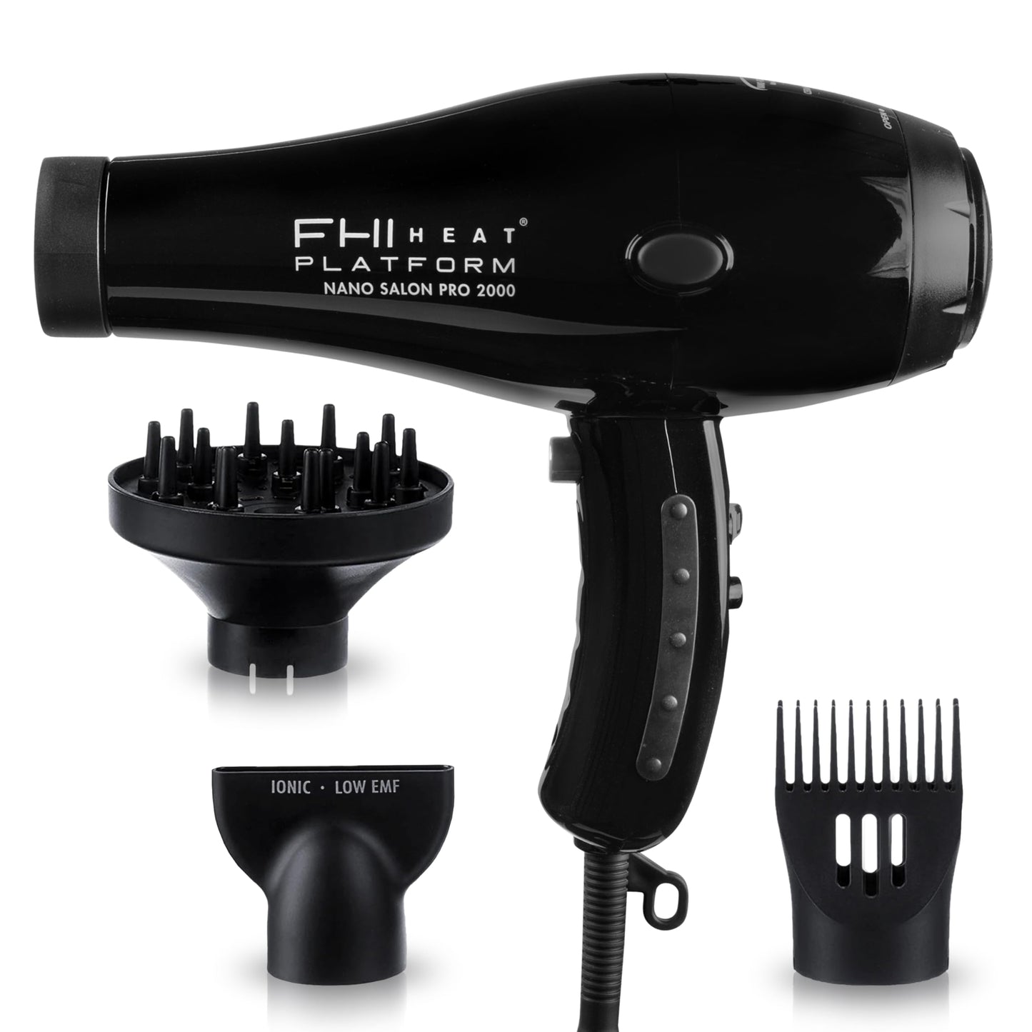 FHI HEAT Platform Nano Power Salon Pro 2000 Tourmaline Ceramic Quick Dry Hair Dryer with 3 Piece Attachment Set (Comb, Concentrator, and Diffuser) Beauty & Personal Care FHI Heat