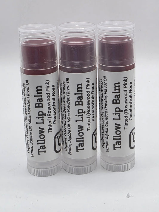 Tinted Tallow Lip Balm (3 Pack) (Tinted Rosewood Pink) Passionfruit Rose Scent Handmade Grass Fed Beef Tallow Lip Balm with Nourishing Oils Beauty and Personal Care Pilgrimage Vibes