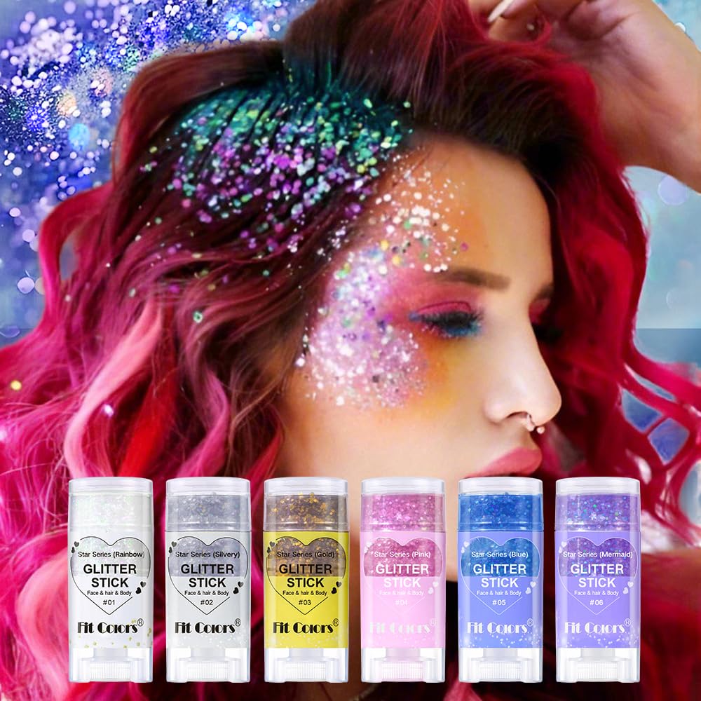 Body Glitter Stick,Mardi Gras Accessories,Sparkling Face Hair Glitter,Mermaid Sequins Chunky Glitter Face Paint,Singer Concert Outfit Festival Rave Beauty & Personal Care MINXUEYEN