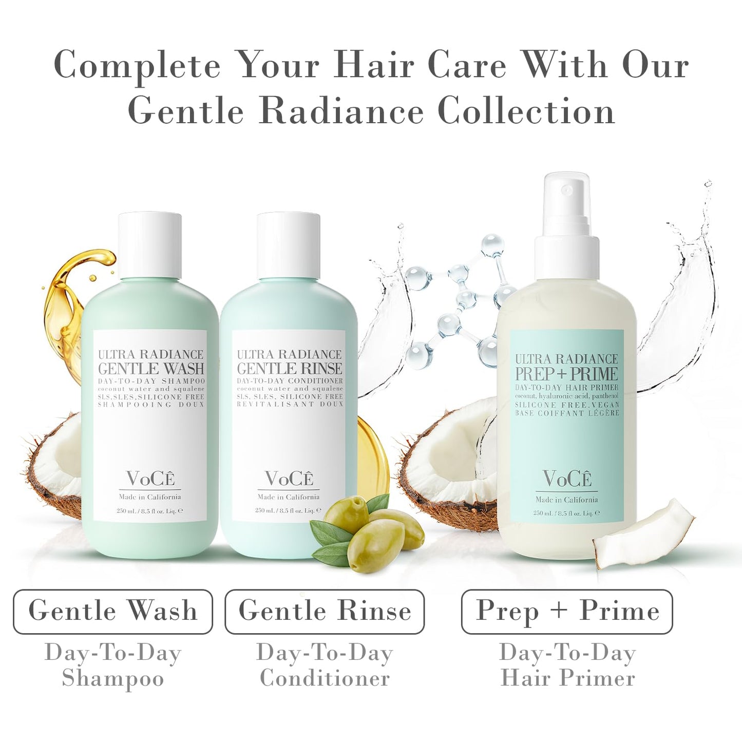 VoCÊ Haircare Gentle Collection Gift Set | Ultra Radiance Shampoo, Conditioner & Prep + Prime Spray | Vegan, Cruelty-Free Haircare for Soft, Shiny Beauty & Personal Care VOCE HAIRCARE