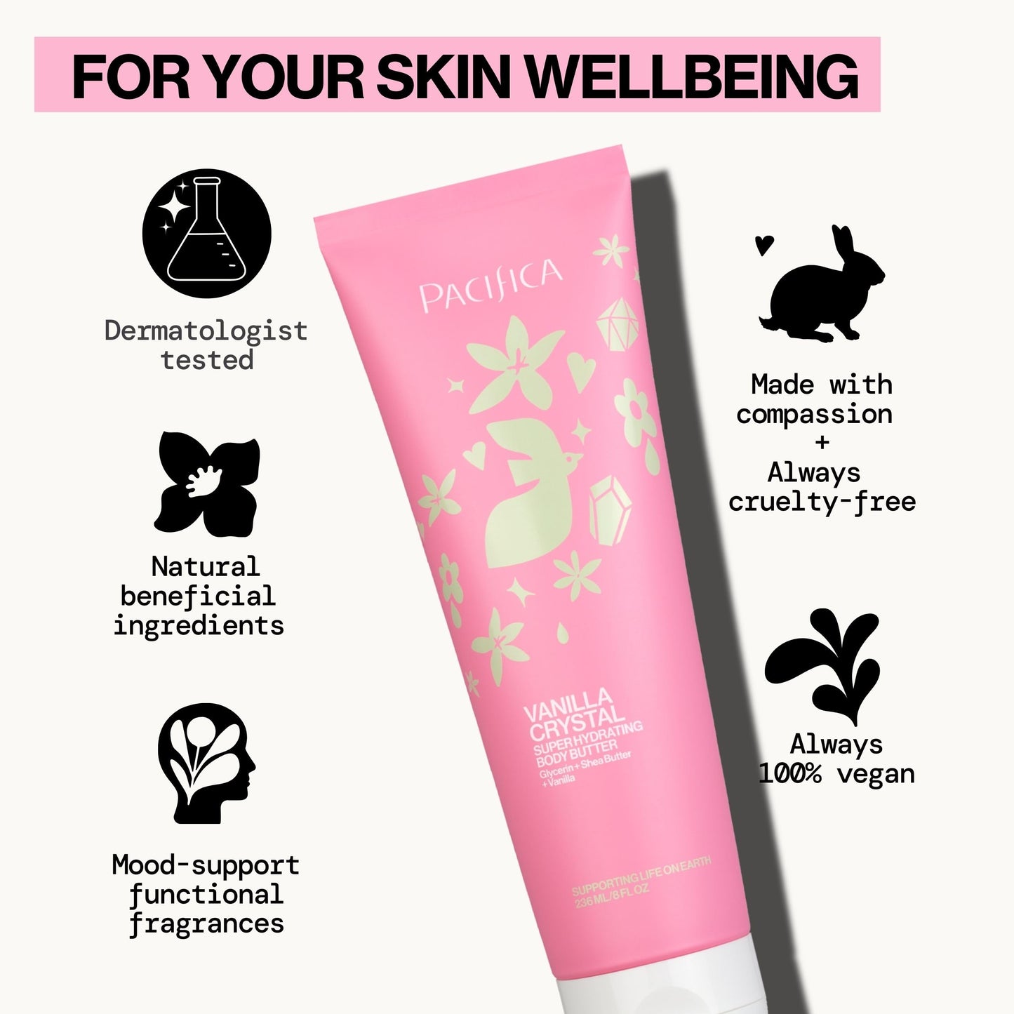 Pacifica Vanilla Crystal Body Butter Lotion - Super Hydrating Moisturizer for Dry Skin, Rich Shea Butter & Vitamin E Formula, Vegan, Cruelty-Free Beauty & Personal Care Pacifica