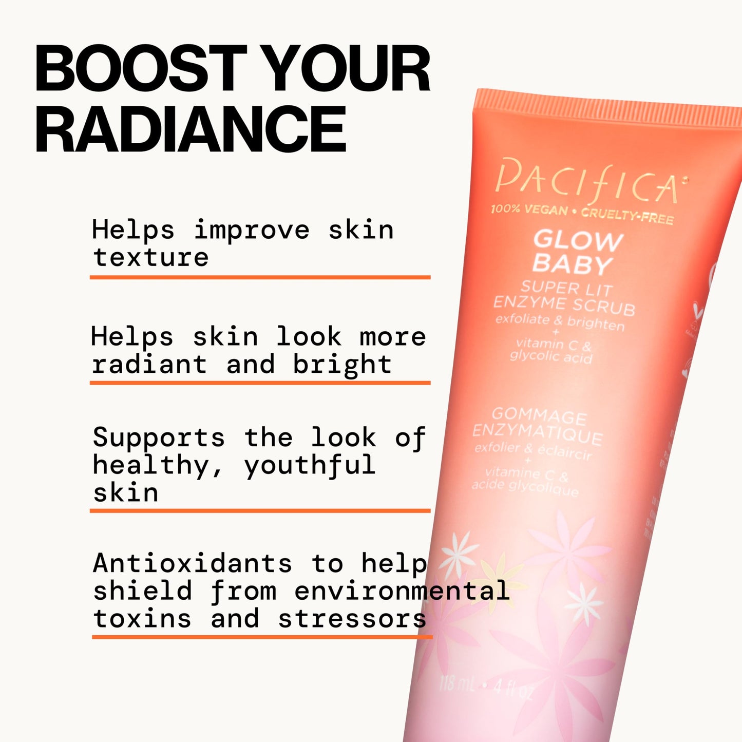 Pacifica Glow Baby Exfoliating Face Scrub, Brightening Enzyme Facial Cleanser w/Vitamin C & Glycolic Acid for Radiant Smooth Skin, Unclogs Pores Beauty & Personal Care Pacifica