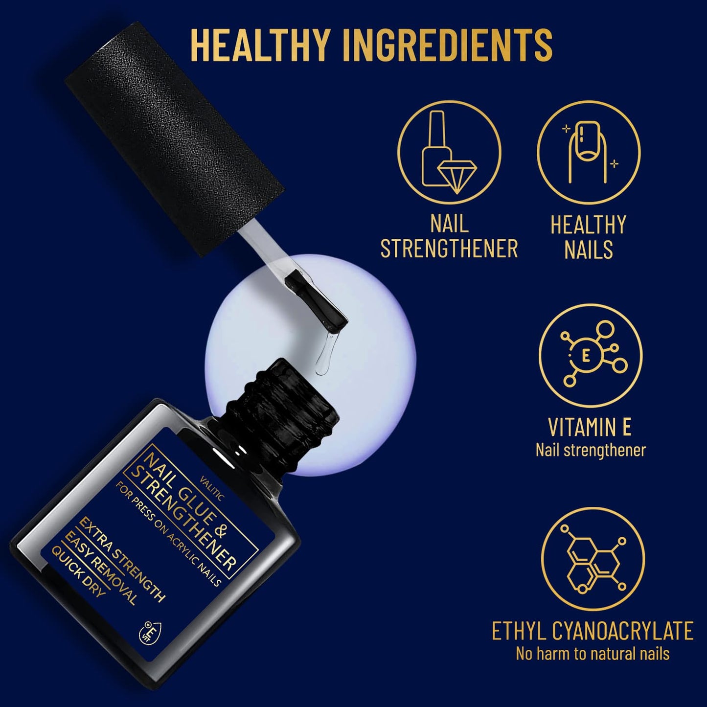 Valitic Strong Nail Glue and Strengthener for Acrylic and Press On Nails - Quick Dry Brush On Gel for Long Lasting Effect - Adhesive Nail Bond Beauty & Personal Care VALITIC