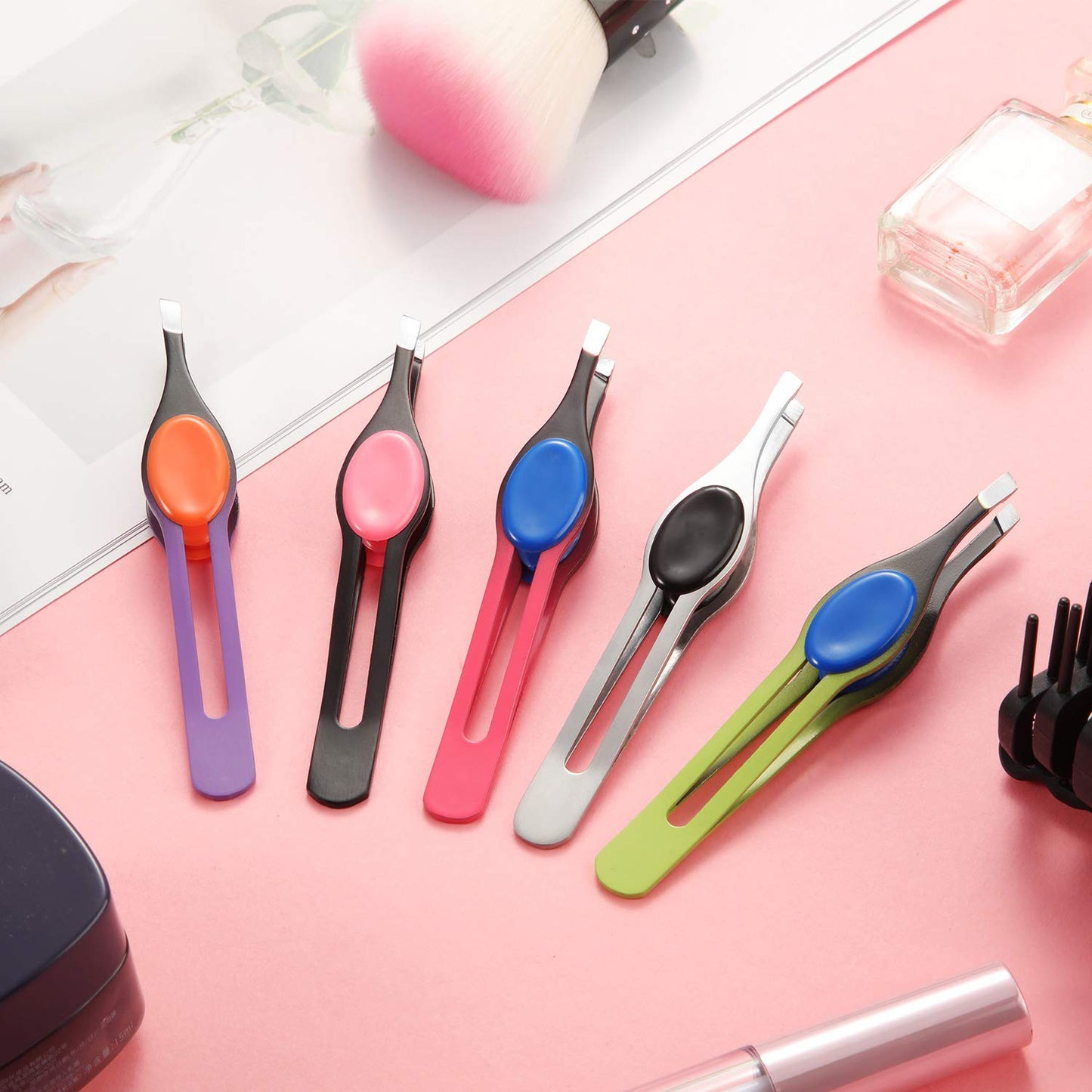 Chumia 5 Pieces Non-Slip Grip Tweezers Slanted Tip Stainless Steel Tweezer Wide Precision Tip Clip Tweezer for Ingrown Hair Eyebrow Shaping Splinter Beauty & Personal Care Chumia