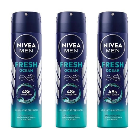NIVEA MEN Fresh Ocean Deodorant Spray with Ocean Extracts, Long-Lasting Aqua Scent, Odor Protection & Skin Care, 150ml Body Spray for Men, Fresh Beauty and Personal Care NIVEA