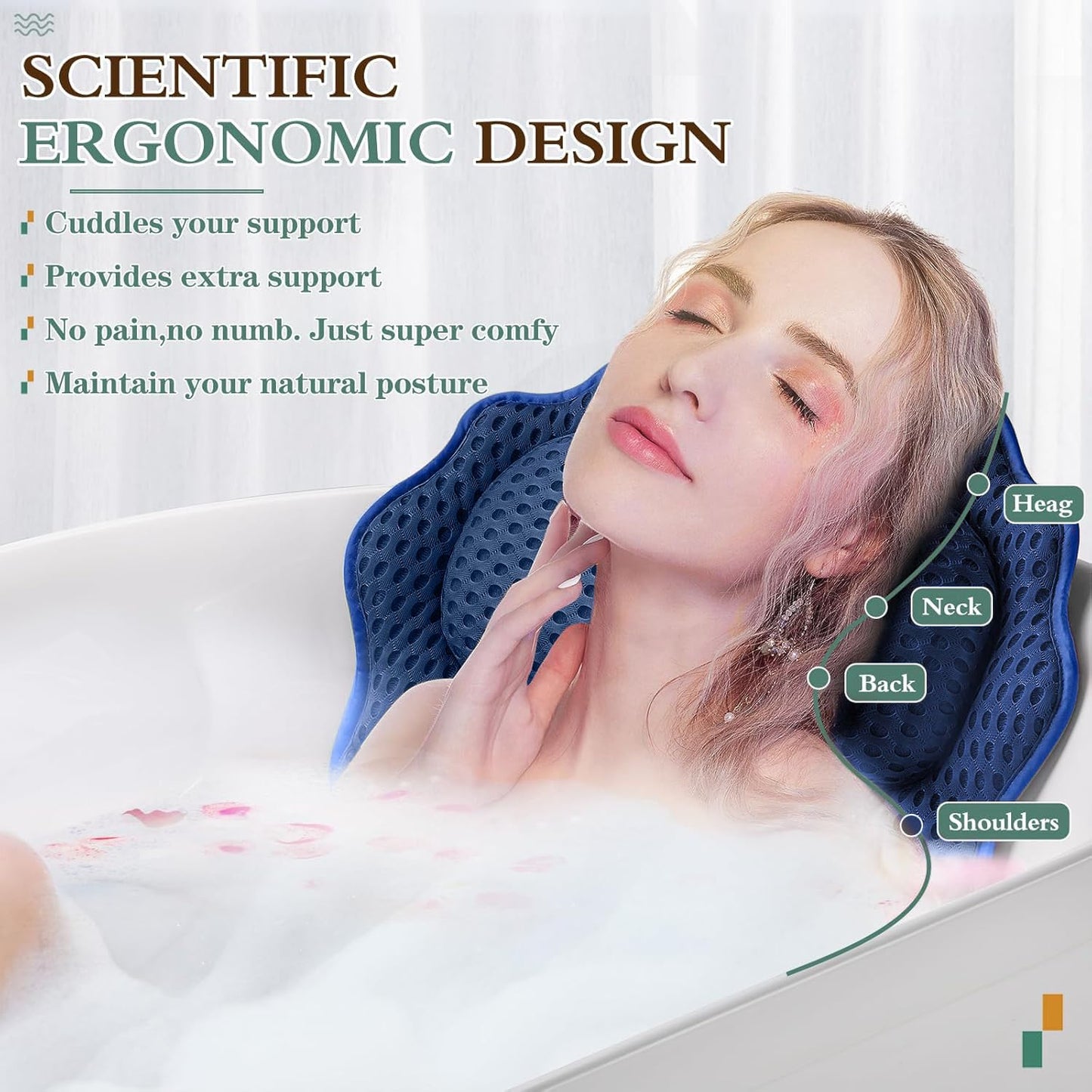Bath Pillow RUVINCE Ergonomic Luxury Bathtub Pillow with Head,Neck, Shoulder and Back Support, 4D Bath Pillows for tub with 6 Powerful Suction Cups Beauty and Personal Care RUVINCE