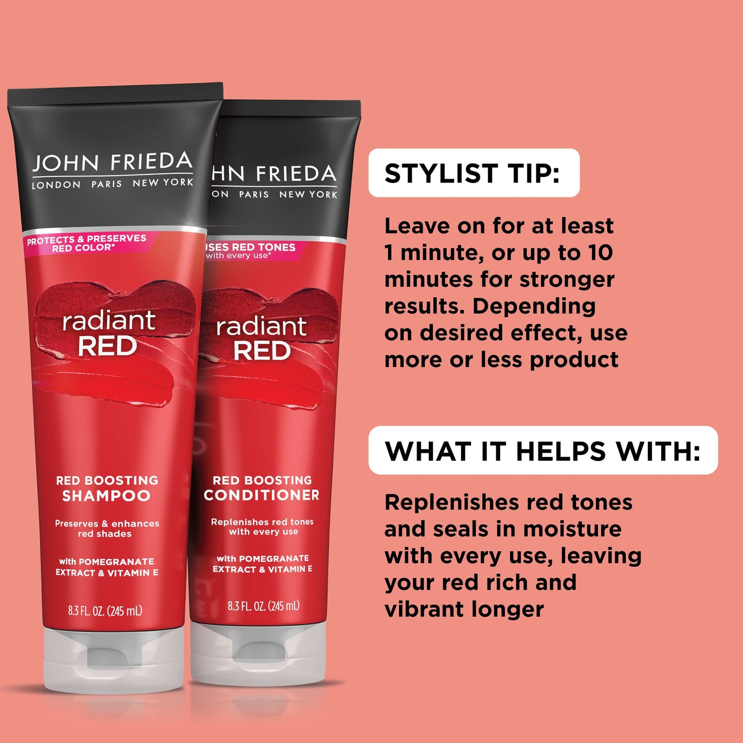 John Frieda Radiant Red Shampoo & Conditioner Bundle, Enhancing Shampoo & Conditioner, Helps Enhance Shades, with Pomegranate and Vitamin E Beauty & Personal Care John Frieda