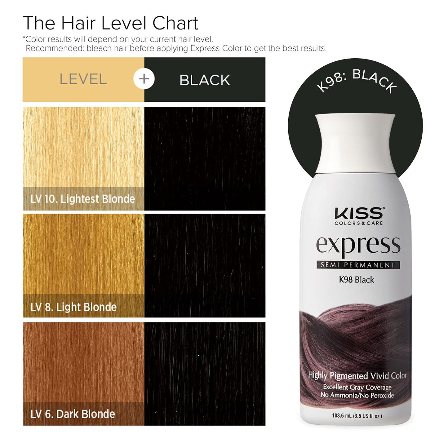Kiss Express Semi-Permanent Hair Color - Vivid, Highly Pigmented Dye for Vibrant Hair, Gentle Formula, Gray Coverage, pH Balanced, 23 Intermixable Beauty & Personal Care KISS