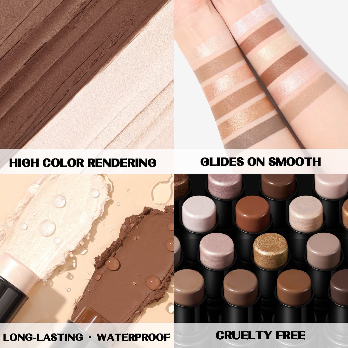 FOCALLURE 2 Pcs Contour Foundation Stick, Highlighter & Bronzer Pen, Face Brightens & Shades Pencil, Highlighting Shade Longwear Makeup, Highlight Beauty & Personal Care FOCALLURE