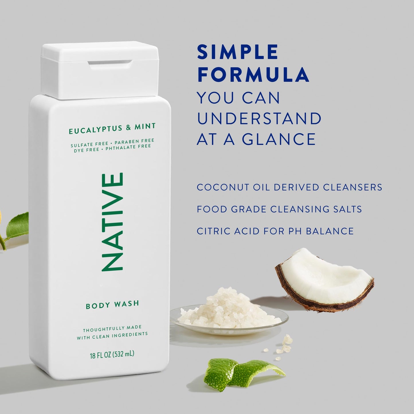 Native Body Wash Contains Naturally Derived Ingredients | For Women & Men, Sulfate, Paraben, & Dye Free Leaving Skin Soft and Hydrated | Eucalyptus Beauty & Personal Care Native