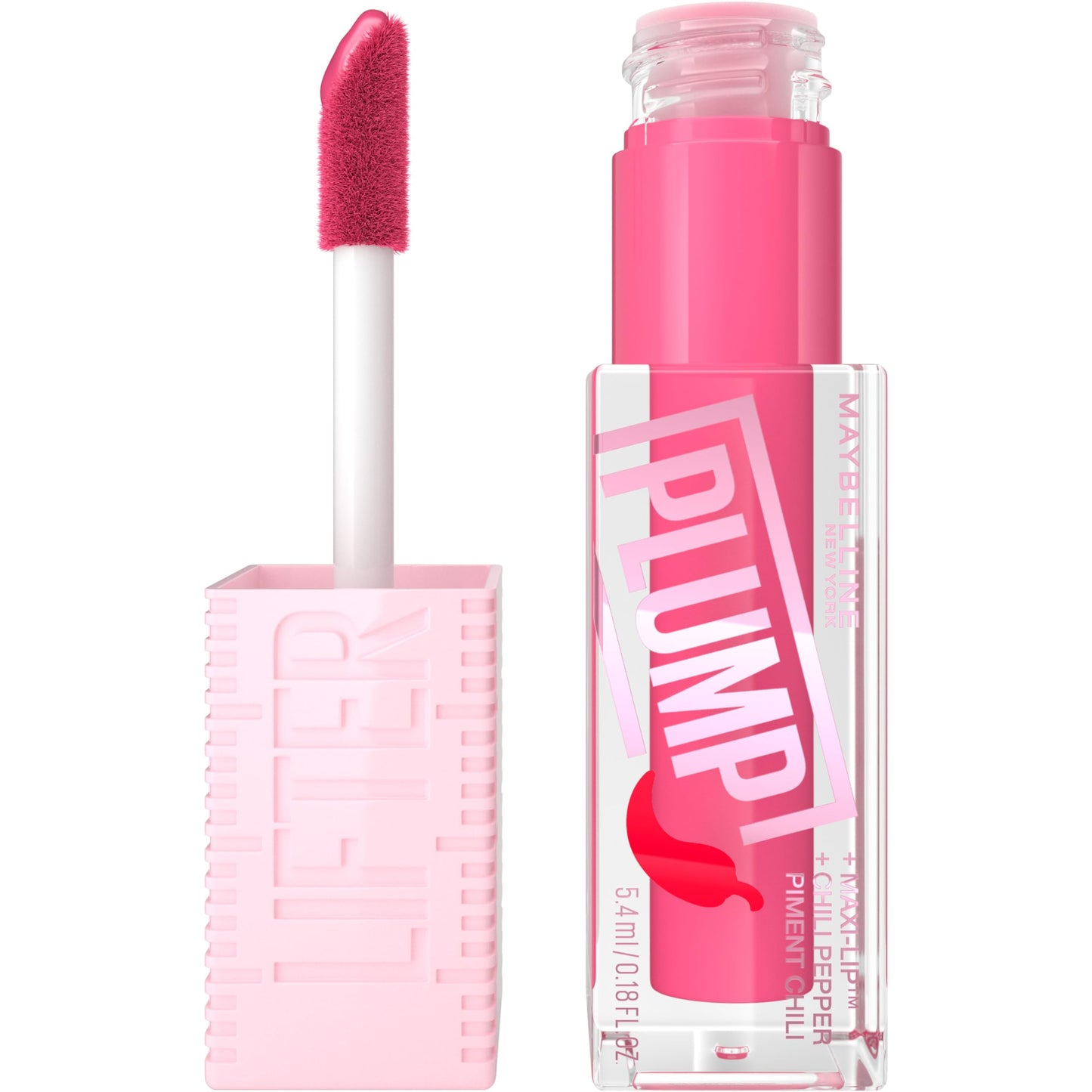 MAYBELLINE Lifter Gloss Lifter Plump, Plumping Lip Gloss with Chili Pepper and 5% Maxi-Lip, Pink Sting, Sheer Bubblegum Pink, 1 Count Beauty & Personal Care MAYBELLINE