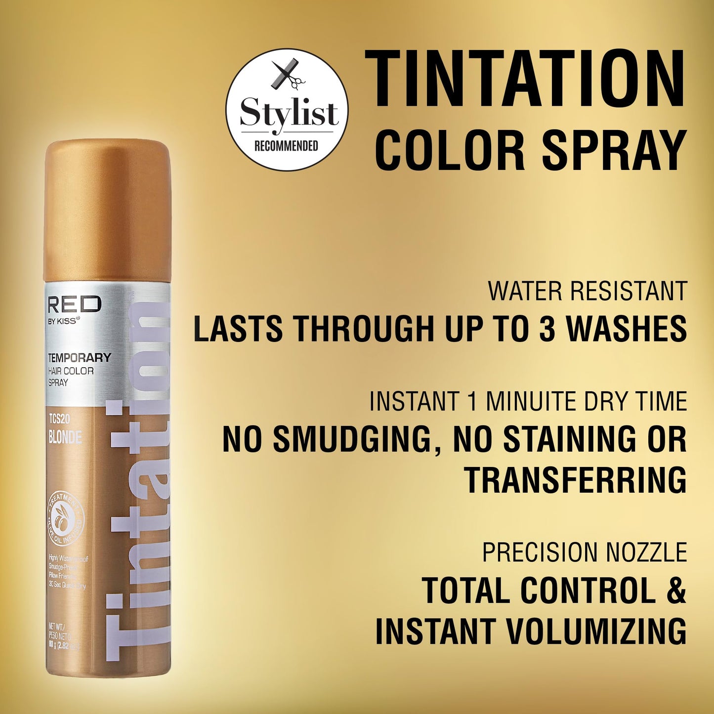 Red by Kiss Tintation Temporary Hair Color Spray, Instant Gray Root Touch Up Coverage, Water-Resistant & Smudge-Proof, Easy Wash Out, Barber Beauty & Personal Care Red by Kiss