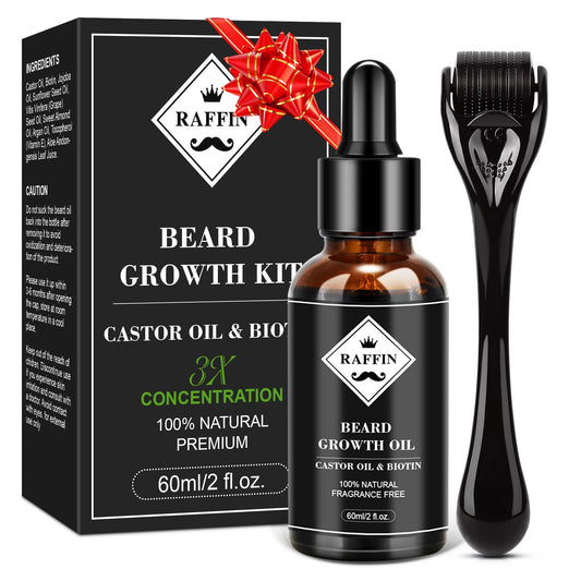 RAFFIN Beard Growth Kit, Beard Growth Oil (2Oz) w/3 X Thickening Biotin & Castor Oil for Spot/Patchy Beard, Achieve Fuller, Thicker, Healthier Beard Beauty and Personal Care RAFFIN