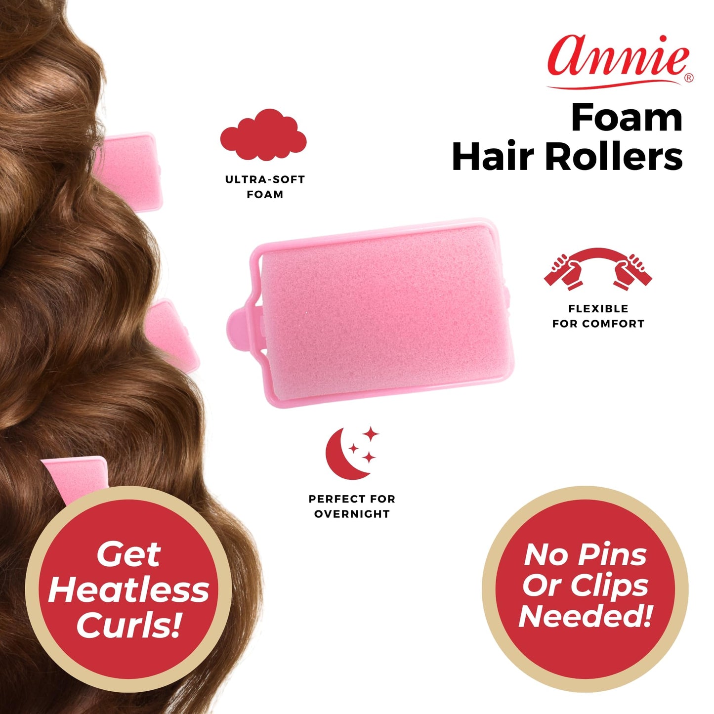 Annie Classic Foam Cushion Rollers #1055, 6 Count Pink Jumbo 1-1/2 Inch Beauty & Personal Care Annie