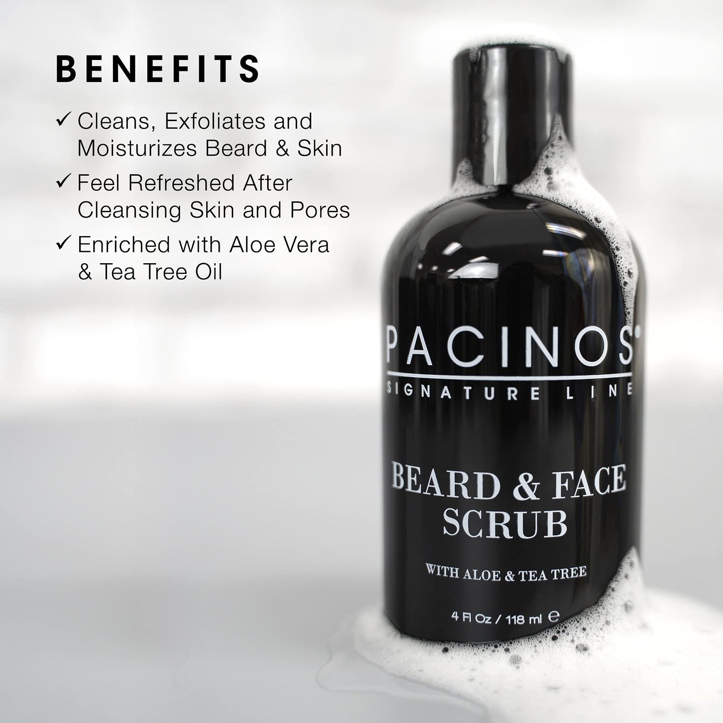 Pacinos Shave System, Beard and Face Scrub, Men's Skin Care, Best Organic Natural Shampoo, Aloe Vera and Tea Tree Extract, Removes Impurities, 4 oz Beauty & Personal Care Pacinos