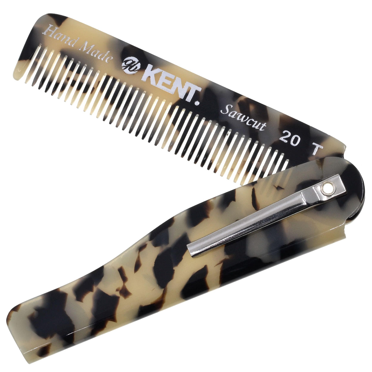 Kent 20T TW Handmade Folding Pocket Comb for Men, Fine Tooth Hair Comb Straightener for Everyday Grooming Styling Hair, Beard or Mustache, Use Dry or