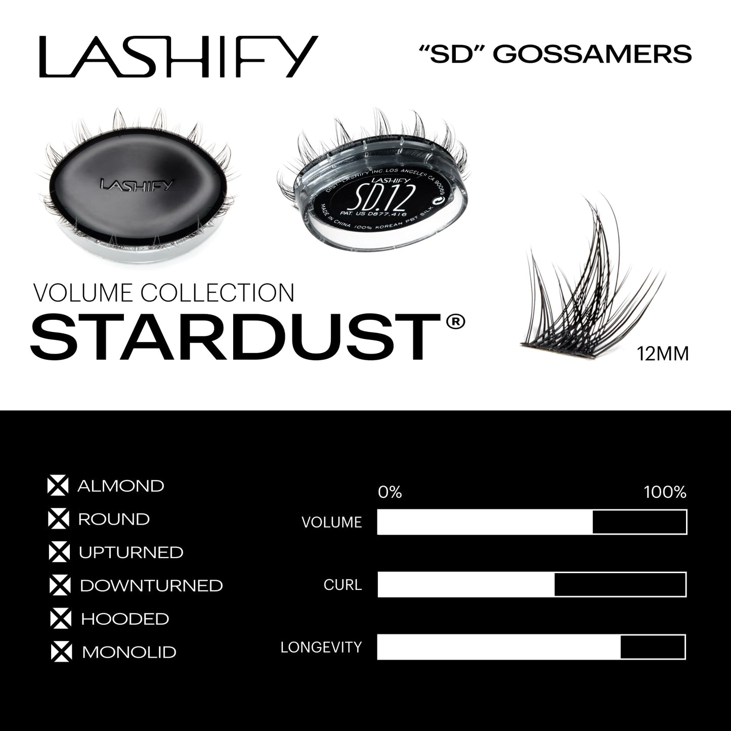 Lashify Stardust 12mm Gossamer DIY Eyelash Extensions Refill, The Multi-Length Multi Layered Lash, Thin Fibers of the Classic "C" Style, Black, Easy Beauty & Personal Care Lashify