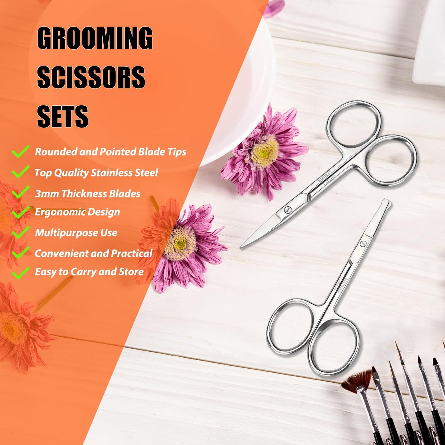 Facial Hair Small Grooming Scissors For Men Women - Eyebrow, Nose Hair, Mustache, Beard, Eyelashes, Ear Trimming Kit - Curved and Rounded Safety Tip Beauty and Personal Care LePinko