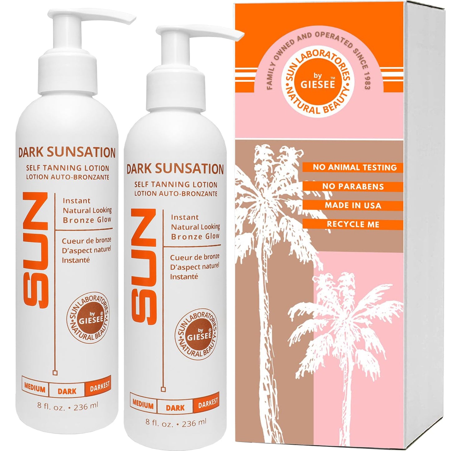 Sun Laboratories By Giesee Dark Sunsation Self-Tanning Lotion for - 2 Pack 8 oz | Ultra Dark Tanning Lotion, Natural Self Tanner, Non-Toxic Tanning Beauty & Personal Care Sun Laboratories by Giesee