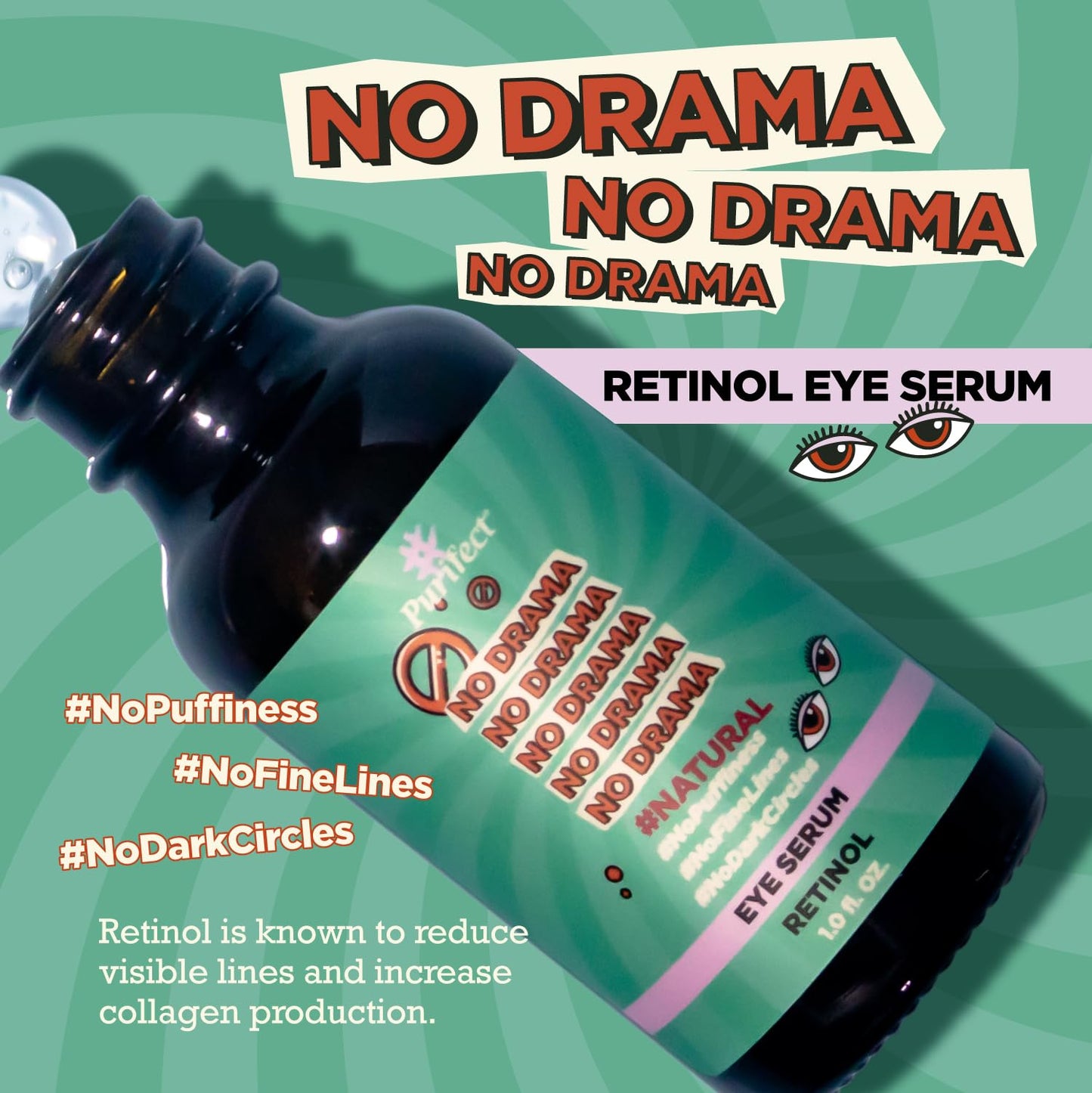 Purifect No Drama Retinol Eye Serum for Women & Men - Under Eye Serum Treatment with Vitamin E, Anti Aging Support, Helps Dark Circles, Fine Lines Beauty & Personal Care Purifect by Symphony Beauty