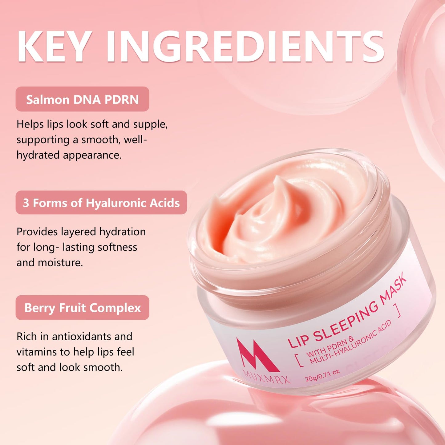 PDRN Lip Sleeping Mask, Salmon PDRN, 3 Hyaluronic Acid for Softer Lips, Long-lasting Moisture Lip Mask Overnight with Murumuru Butter & Antioxidants Beauty and Personal Care Muxmrx