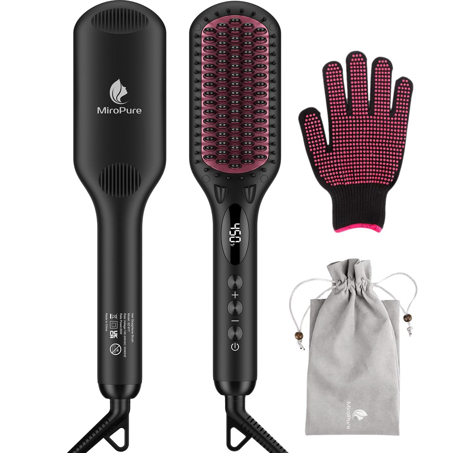 Enhanced Ceramic Hair Straightener Brush by MiroPure, 2-in-1 Ionic Straightening Brush with Anti-Scald Feature, Auto Temperature Lock & Auto-Off Beauty & Personal Care MiroPure