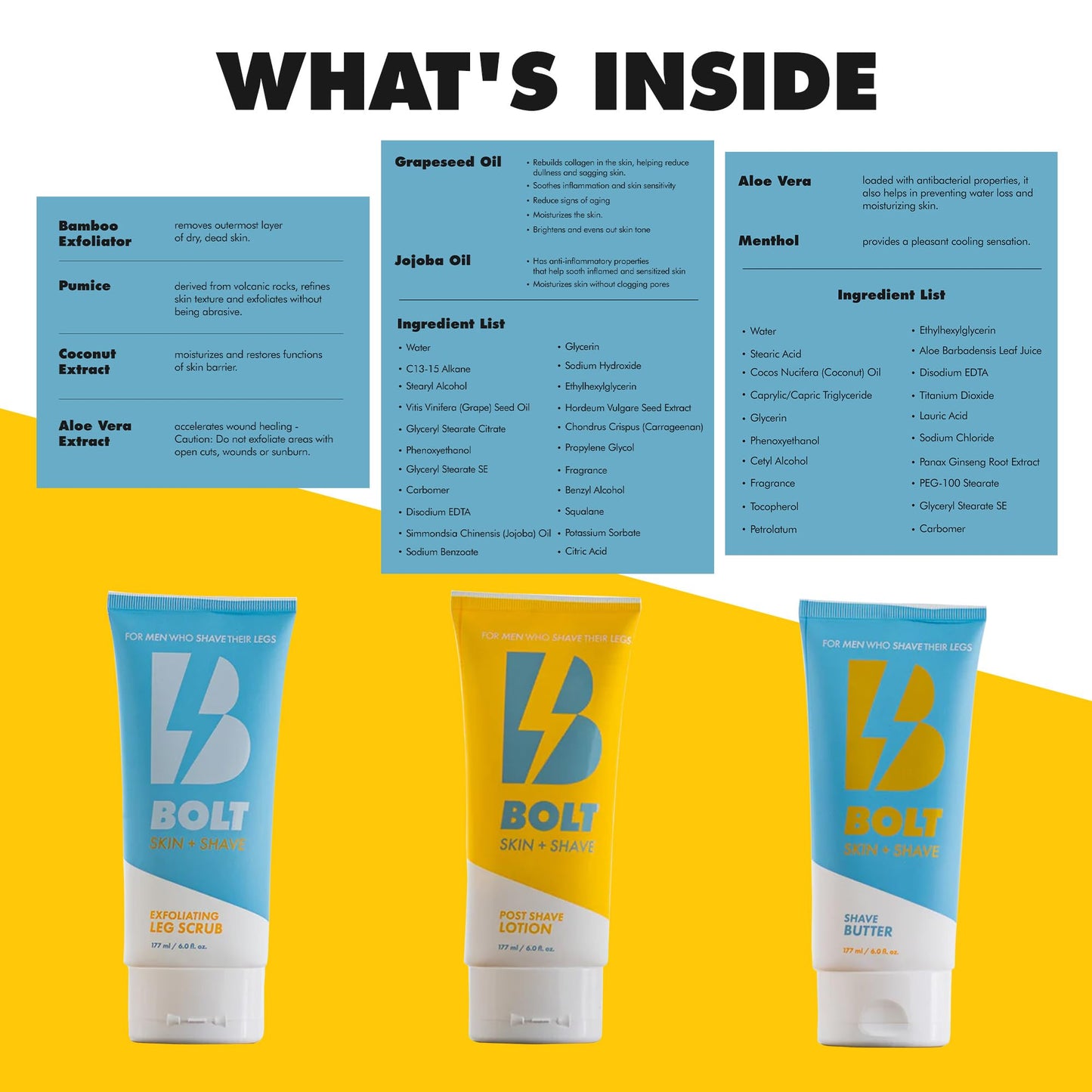 Stay Smooth Bundle for Men - Shaving Care Kit with Exfoliating Leg Scrub, Shave Butter and Post-Shave Lotion - 6 Fl Oz Each Beauty and Personal Care BOLT SKIN + SHAVE