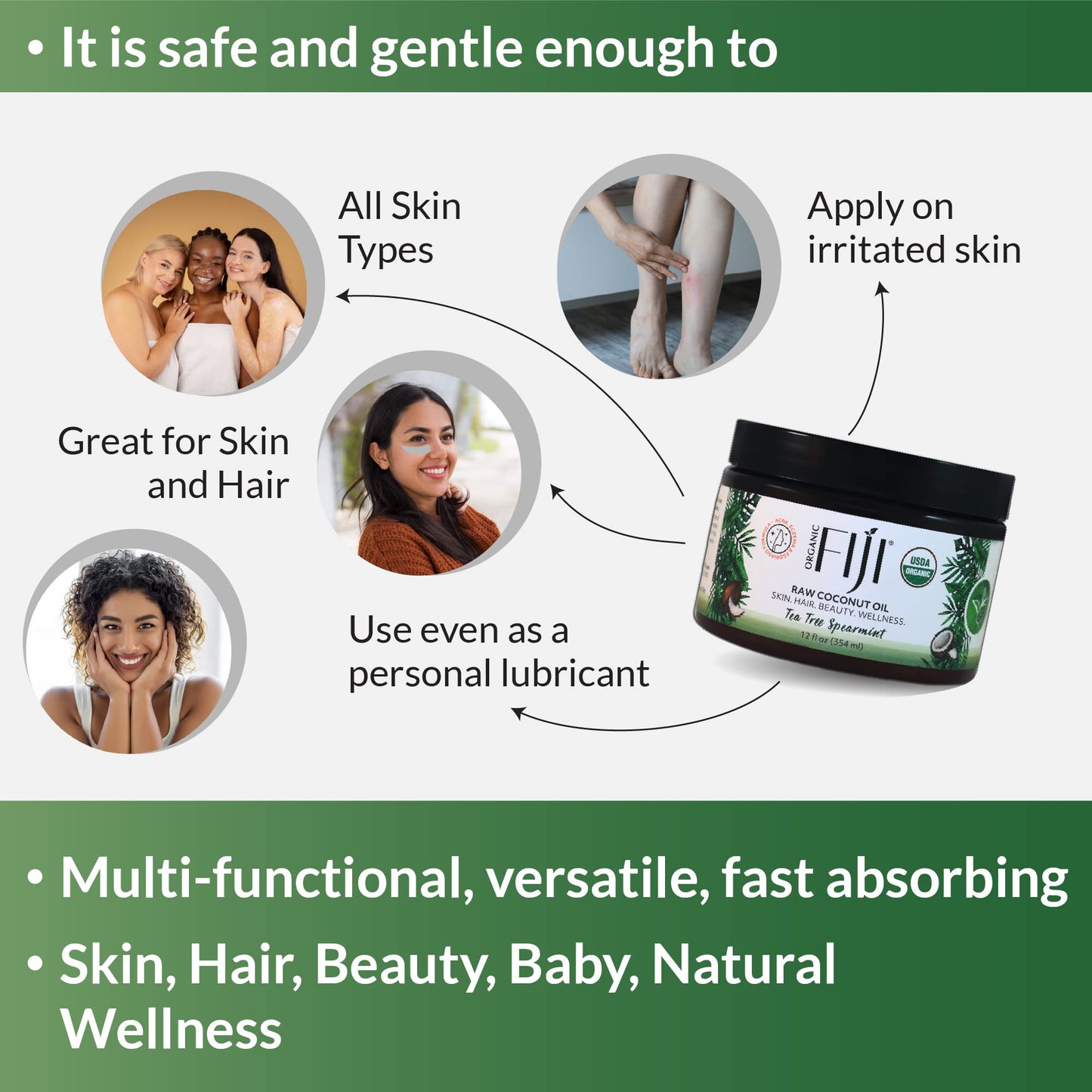 Organic Fiji Raw Cold Pressed Coconut Oil for Hair, Skin, Face & Body | Relaxing Massage Oil | Tea Tree Spearmint,12 oz for Women Men & Baby Beauty & Personal Care Organic Fiji