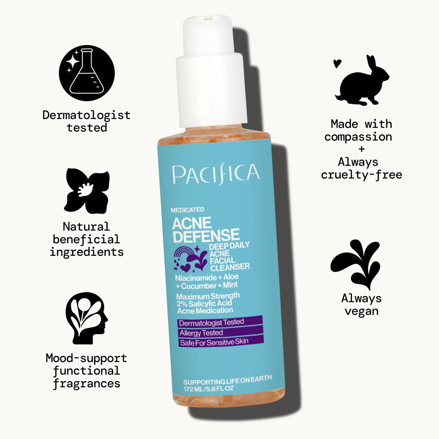 Pacifica, Face Wash Acne Defense, 5.8 Fl Oz Beauty & Personal Care Pacifica