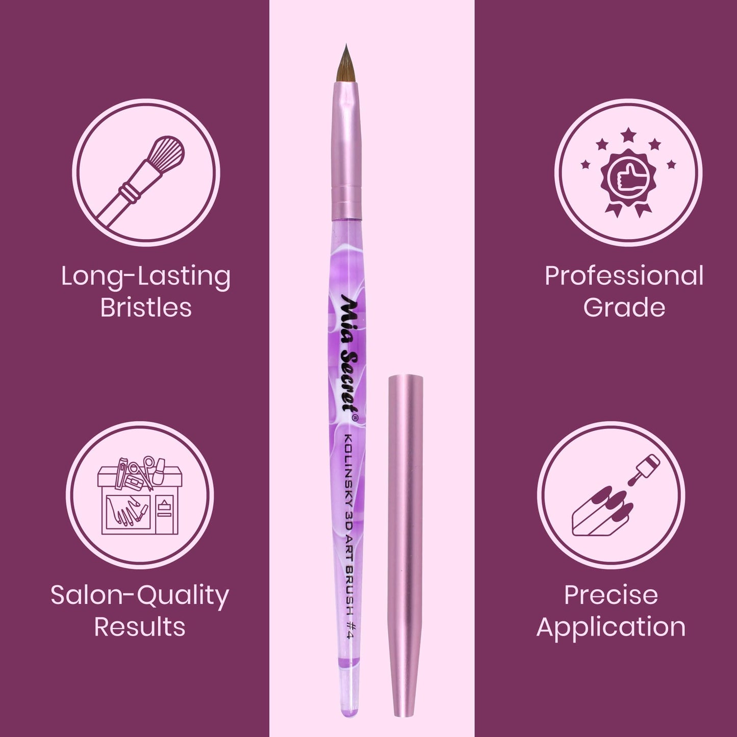 Mia Secret Kolinsky Art Brush - 4 Size - Purple - 3D Nail Art Beauty & Personal Care Mia Secret