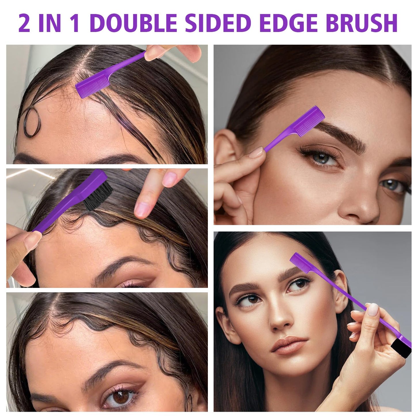 3 Pieces Hair Styling Comb Set Teasing Brush Rat Tail Comb Edge Brush for Edge&Back Brushing, Combing, Slicking Hair for Women (Purple) Beauty & Personal Care Goiple