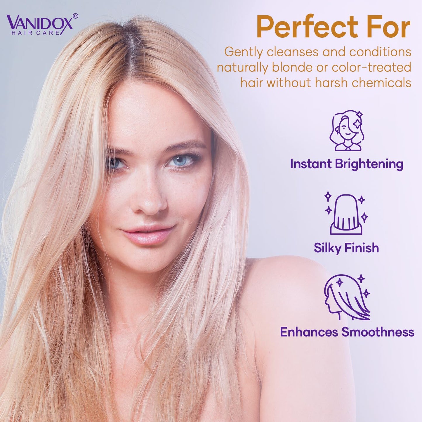 VANIDOX Sulfate Free Brass Toning Purple Shampoo and Conditioner Set for Blondes, Brown Highlighted, or Bleached Hair, Shampoo for Blondes Infused Beauty & Personal Care VANIDOX
