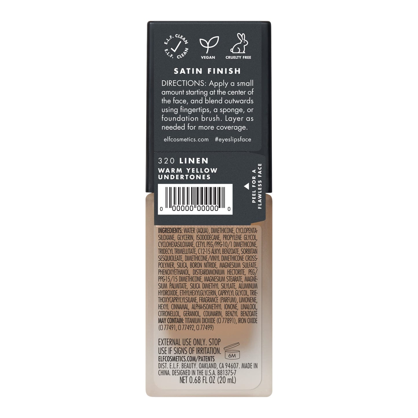 e.l.f. Flawless Satin Foundation, Lightweight & Medium Coverage, Semi-Matte Finish, Vegan , Linen, 0.68 Fl Oz (20mL) Beauty & Personal Care e.l.f.