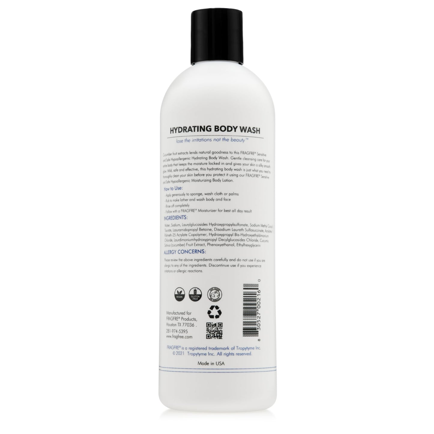FRAGFRE Sensitive Body Wash 16 oz (2-Pack Gift Set) - Paraben Free Sulfate Free Body Cleanser - Hypoallergenic for Delicate and Flaky Skins - No Added Beauty & Personal Care FRAGFRE