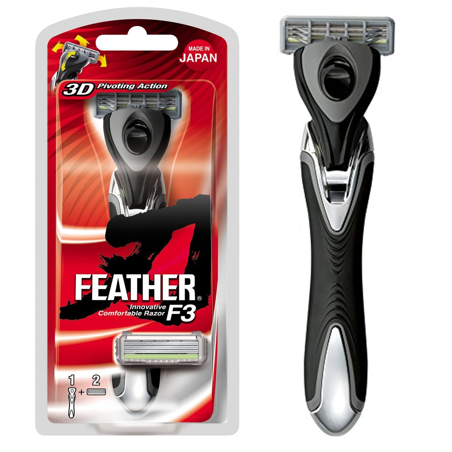 Feather - F3 Shaving Razor - Pivoting Head Shaving Razor with Wavy Guard and SiC Ceramic Coating - 3 Blade shave cartridge for Regular to Sensitive Beauty and Personal Care Feather