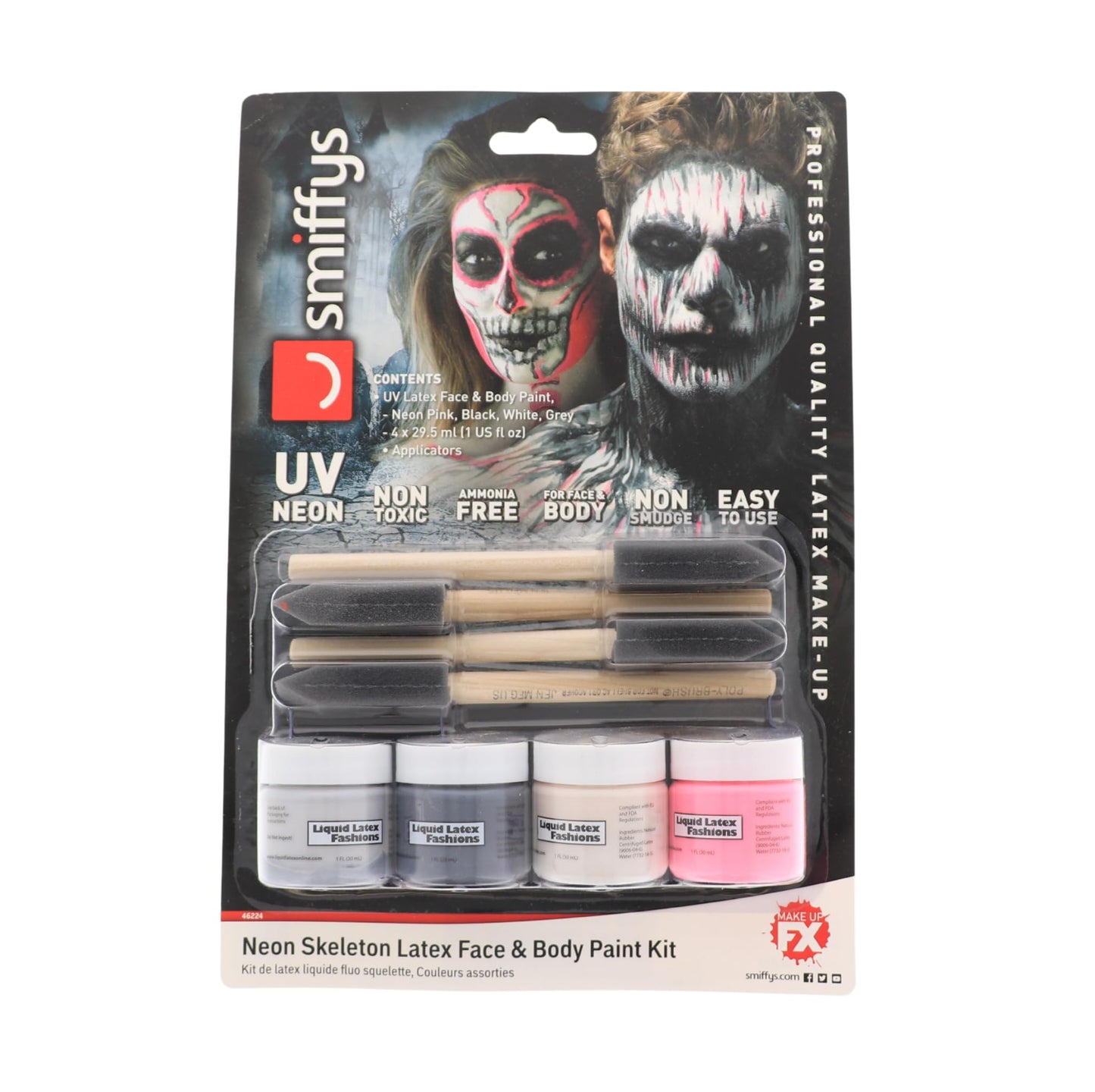 Neon Skeleton Liquid Latex Face and Body Paint Kit- 4-Pack 1 Ounce, 4 Brush-Set, Blacklight, Special Effects, Art, Theater, Parties, Cosplays Beauty & Personal Care Liquid Latex Fashions