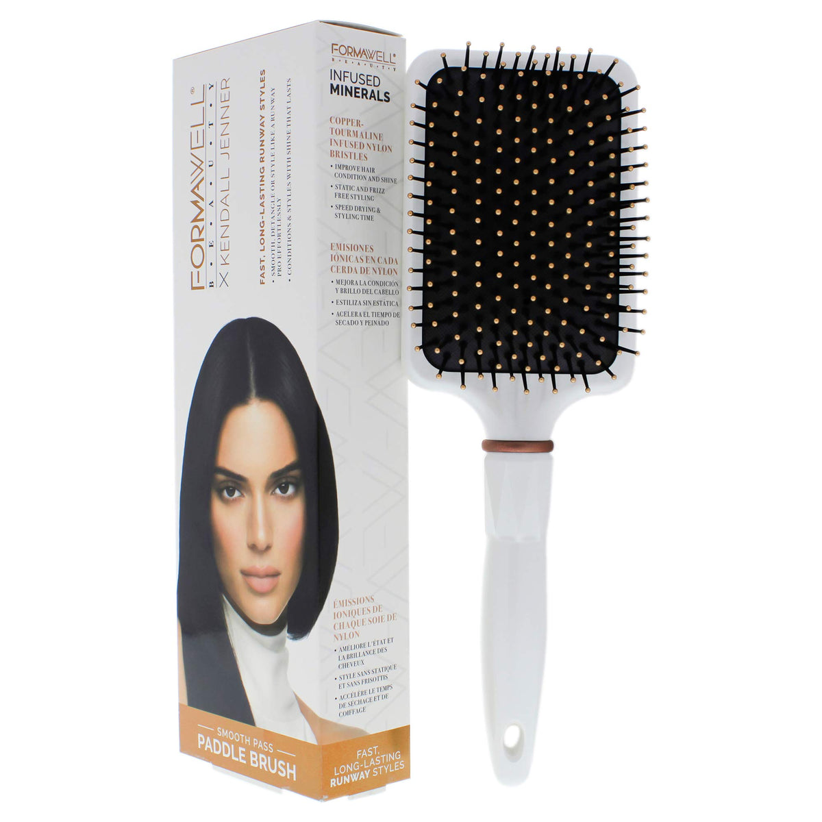 Formawell Beauty x Kendall Jenner Smooth Pass Paddle Hair Brush | Smoothes, Detangles & Styles | Copper-Tourmaline Infused Nylon Bristles Improve Hair
