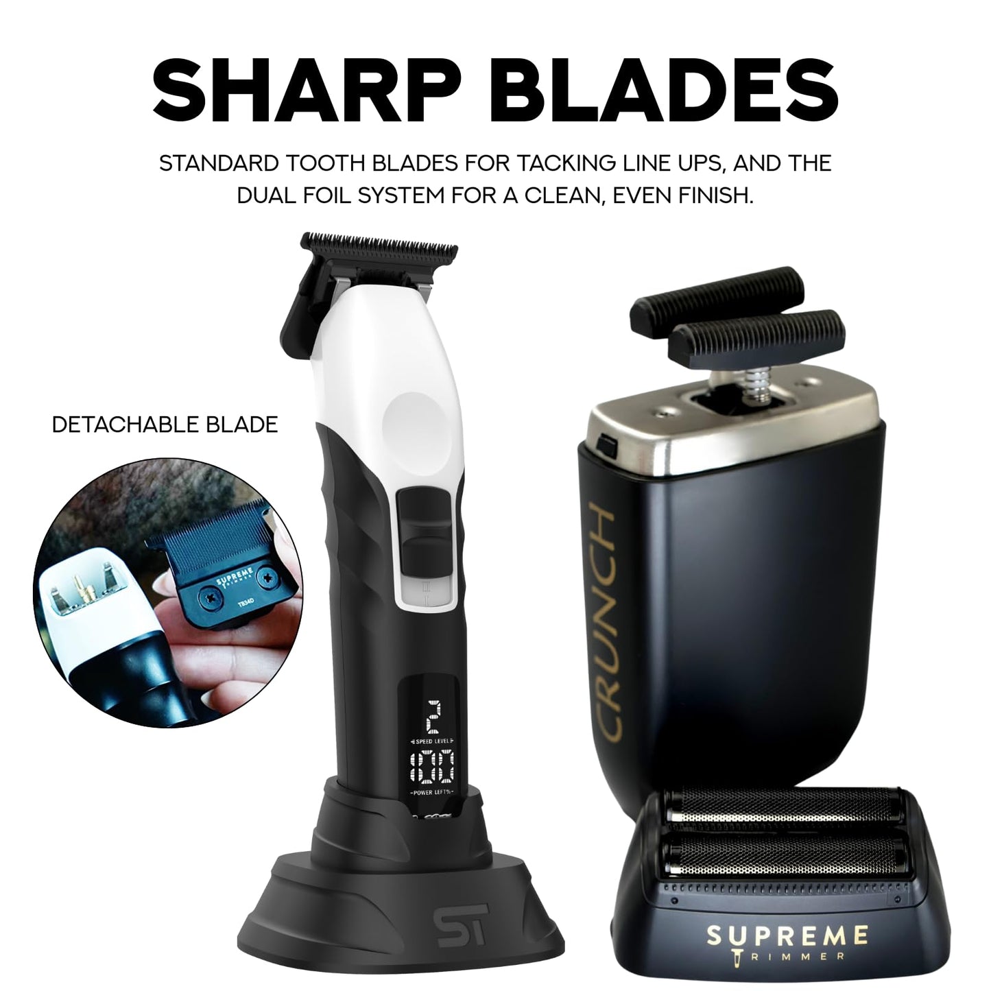 Supreme Trimmer Crunch Foil Shaver & 2Spee Trimmer Barber Hair Cutting Kit - Cordless Beard & Mustache Trimming Set - LCD Battery Displays, Removable Beauty and Personal Care Supreme Trimmer