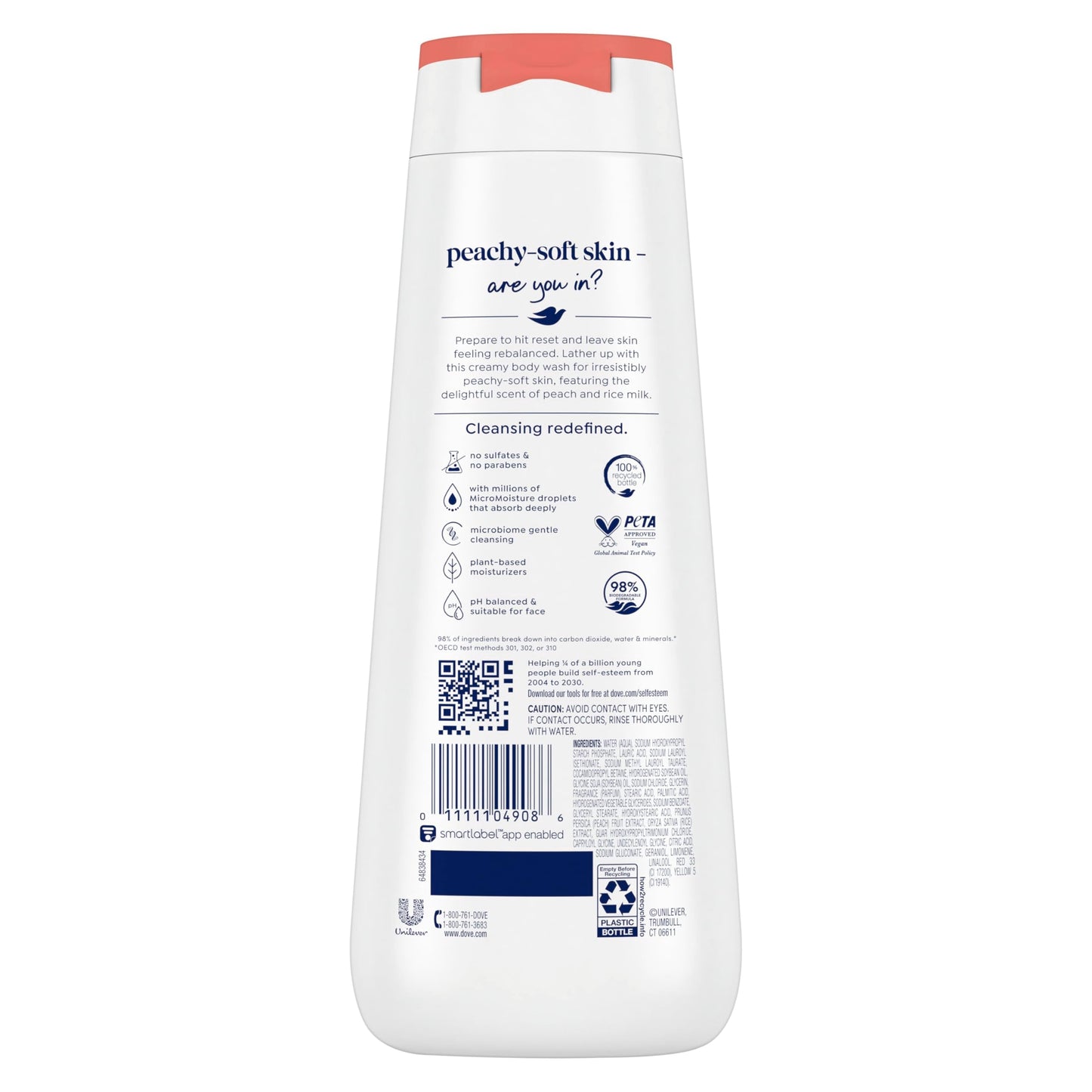 Dove Body Wash Rebalance White Peach & Rice Milk For 24hr Lotion-Soft Skin Moisturizing Skin Cleanser with No Sulfates No Parabens 20 oz Beauty & Personal Care Dove