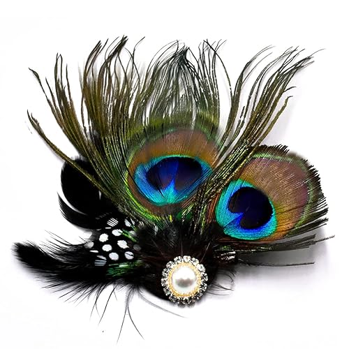 Aliotech Butterfly Peacock Feather Hair Clip with Artificial Pearl Rhinestones, 13.2*8cm - Bridal, Wedding & Party Hair Accessory Beauty & Personal Care Aliotech