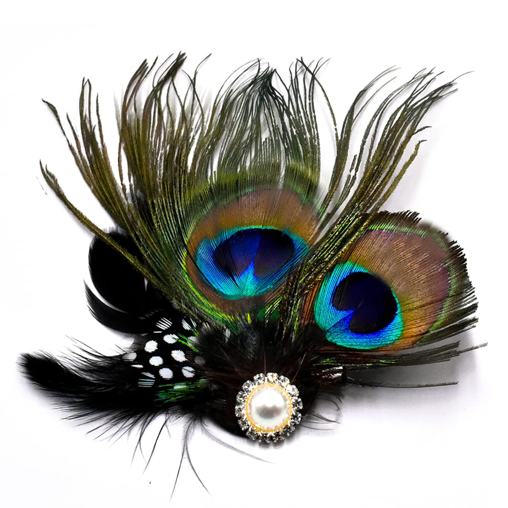 Aliotech Butterfly Peacock Feather Hair Clip with Artificial Pearl Rhinestones, 13.2*8cm - Bridal, Wedding & Party Hair Accessory Beauty & Personal Care Aliotech
