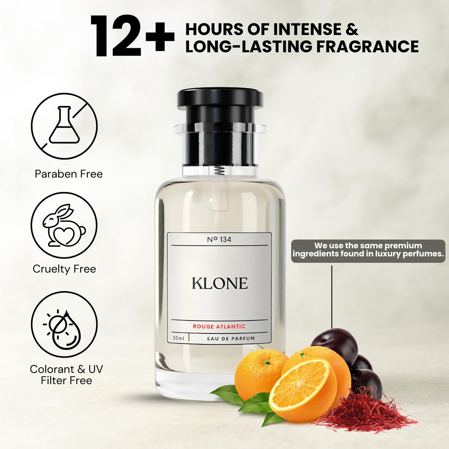 Klone Rouge Atlantic Eau de Parfum Scents (50ml) - Long Lasting Cologne for Men Inspired by Rouge - Skin Friendly Perfume for Men with Notes Beauty & Personal Care Klone